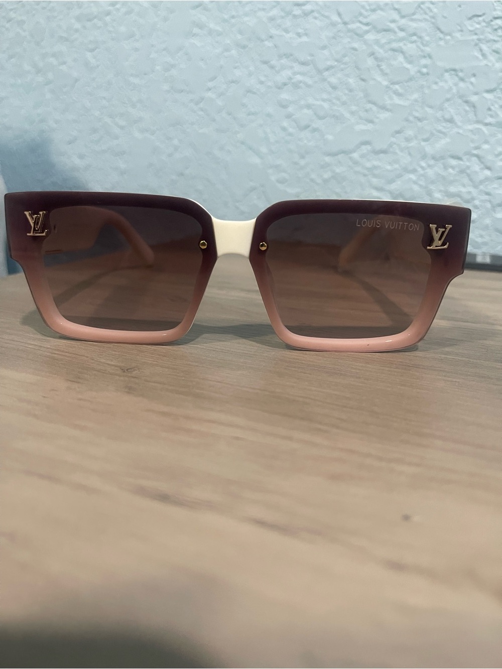 Two-Tone Pink and Brown Gradient Square Women Sunglasses